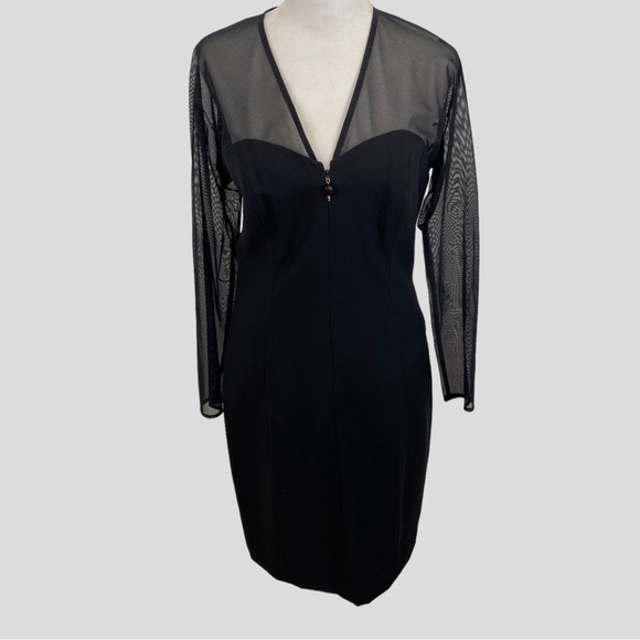 Vintage Dresses & Skirts - Vintage 90s AJ Bari Mesh Sleeve Zip Front Little Black Dress